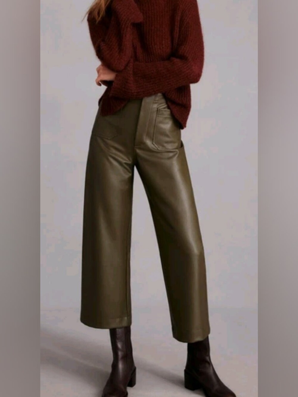 Anthropologie The COLETTE Wide-Leg Trousers By Maeve Green Vegan Leather Sz 32